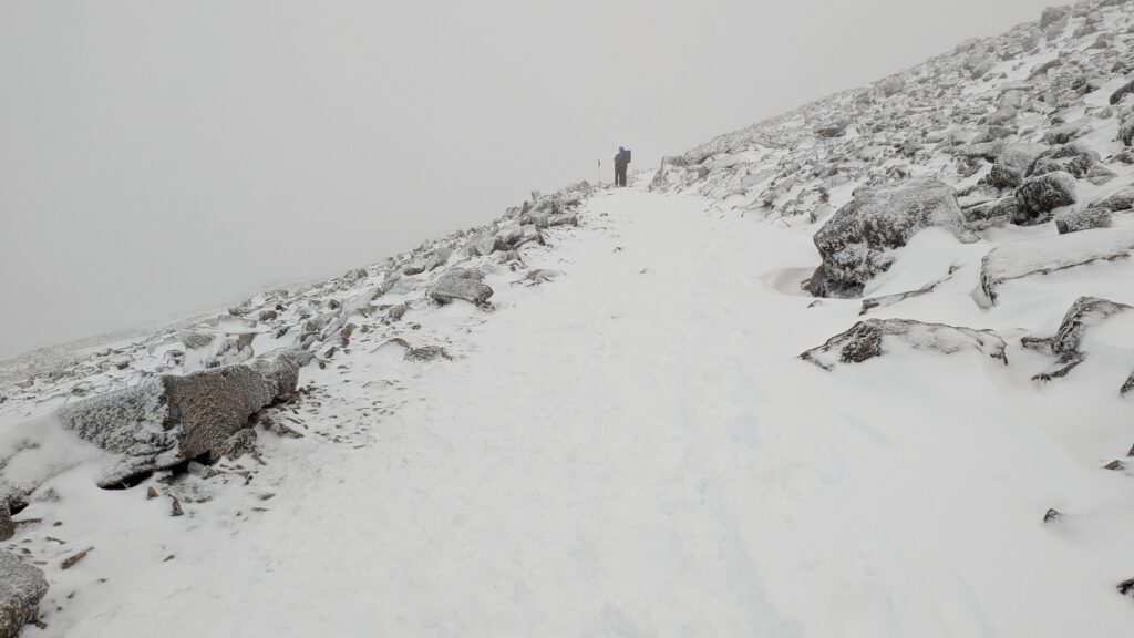 walking up Ben Nevis in winter